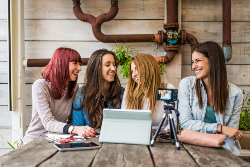 Influencers vlogging from home young women who are influencers are working on their digital storytelling