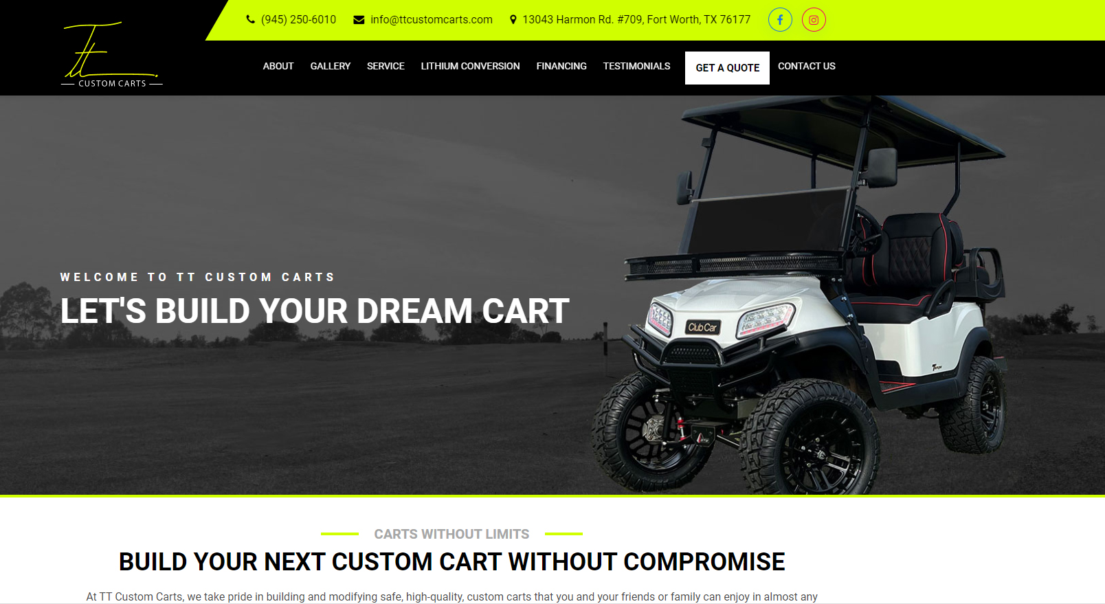 TT custom cart website_Screenshot New website for TT Custom Carts