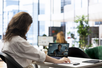 HR worker performing online interview after using AI tools for the hiring process