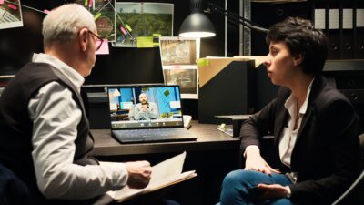 professionals interviewing candidate online after using AI tools for the recruitment process
