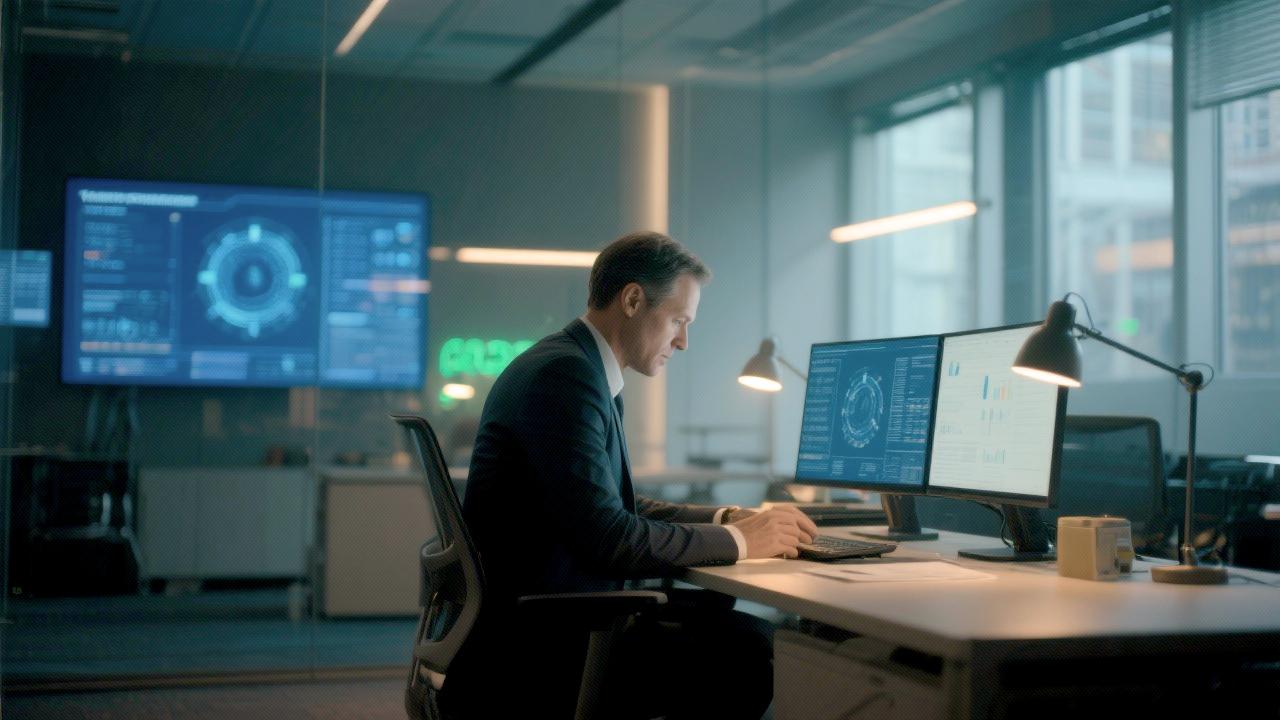 Project management 4 a project manager works in a modern office using Ai tools